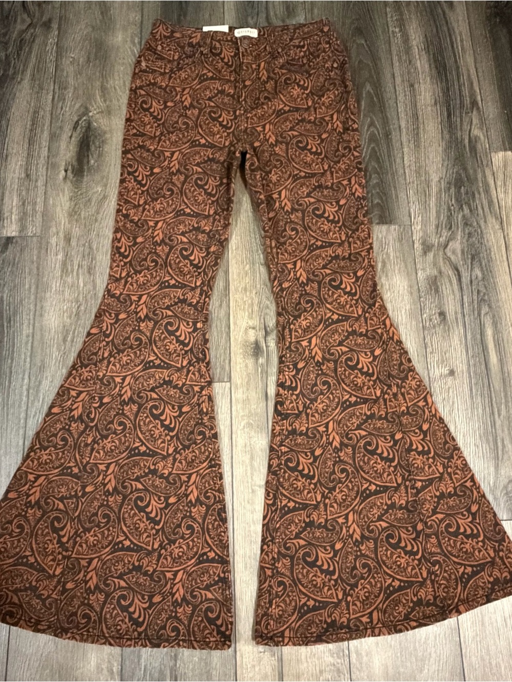 Shyanne Paisley High Rise Flare Western Jeans Brown Black W32 L36 Boho Cowgirl - Picture 2 of 16